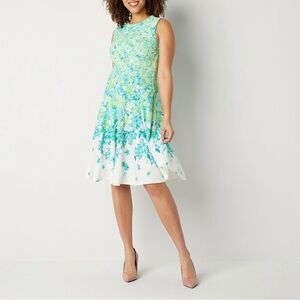 Floral Sleeveless Dress in Blue and Green